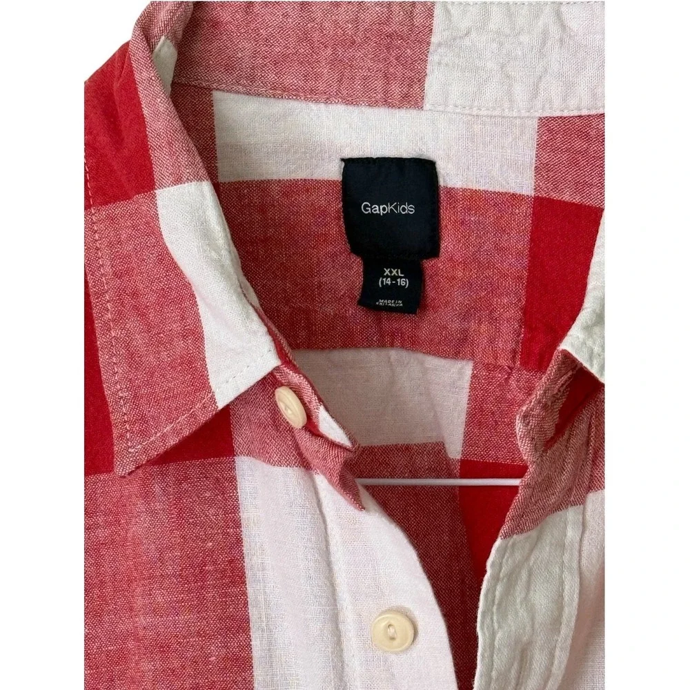 Gap Kids XXL 14-16 Red White Plaid Linen Cotton Button Up Shirt SAME DAY SHIP